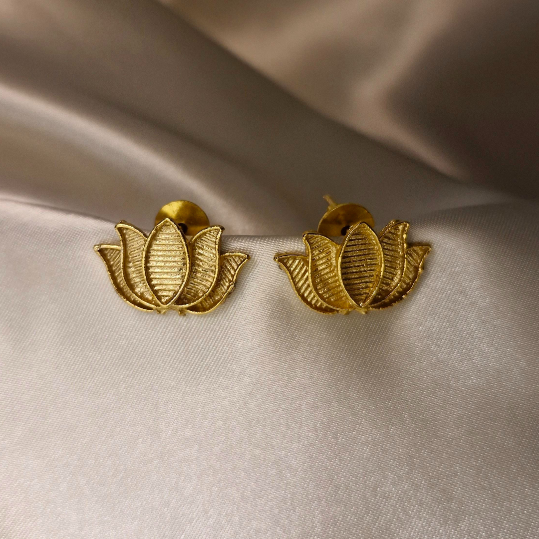 Golden Lotus Bloom Stud Earrings