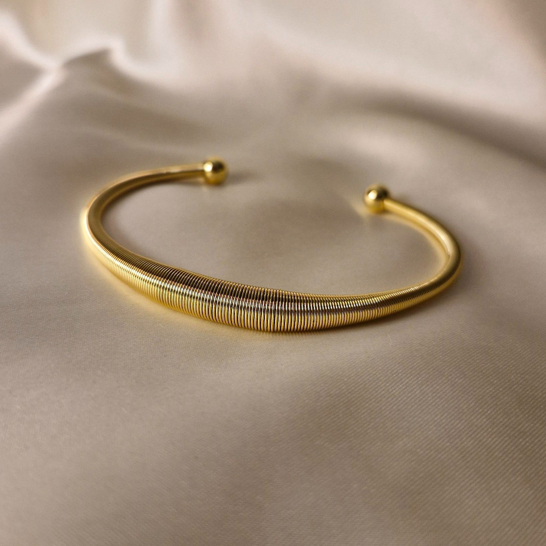 Golden Ribbed Cuff Bracelet