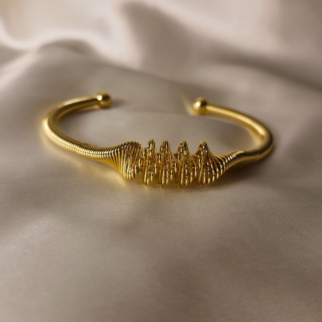 Golden Abstract Wave Cuff Bracelet