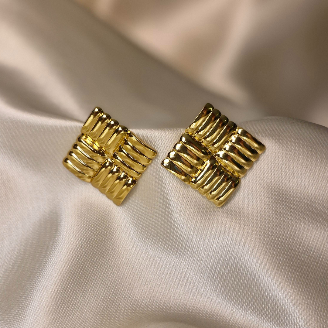 Golden Woven Square Studs