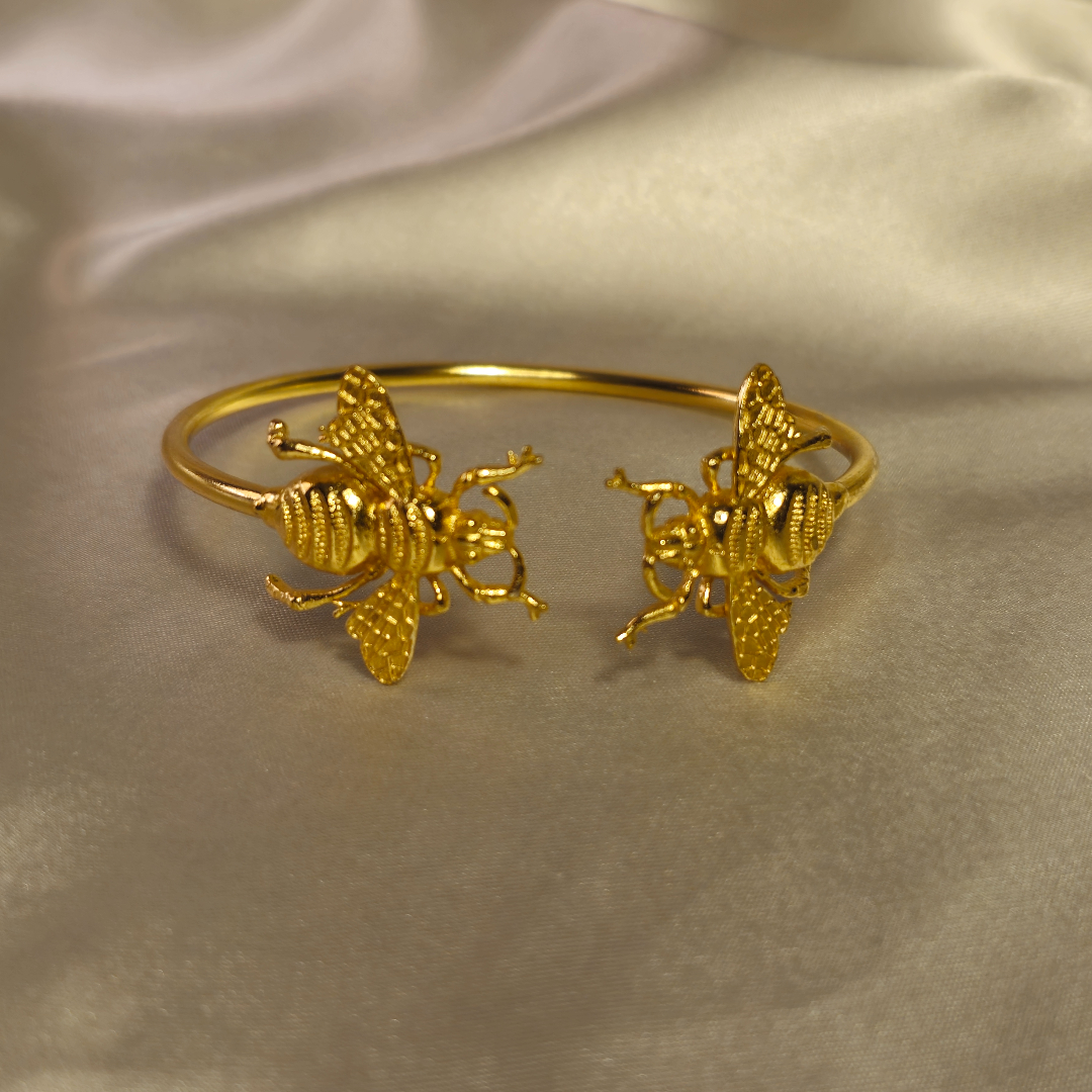 Golden Bee Charm Cuff Bracelet