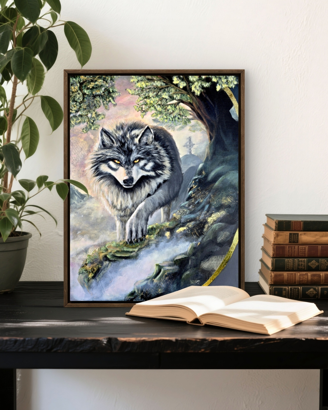 The Silver Guardian | Dark brown wood frame