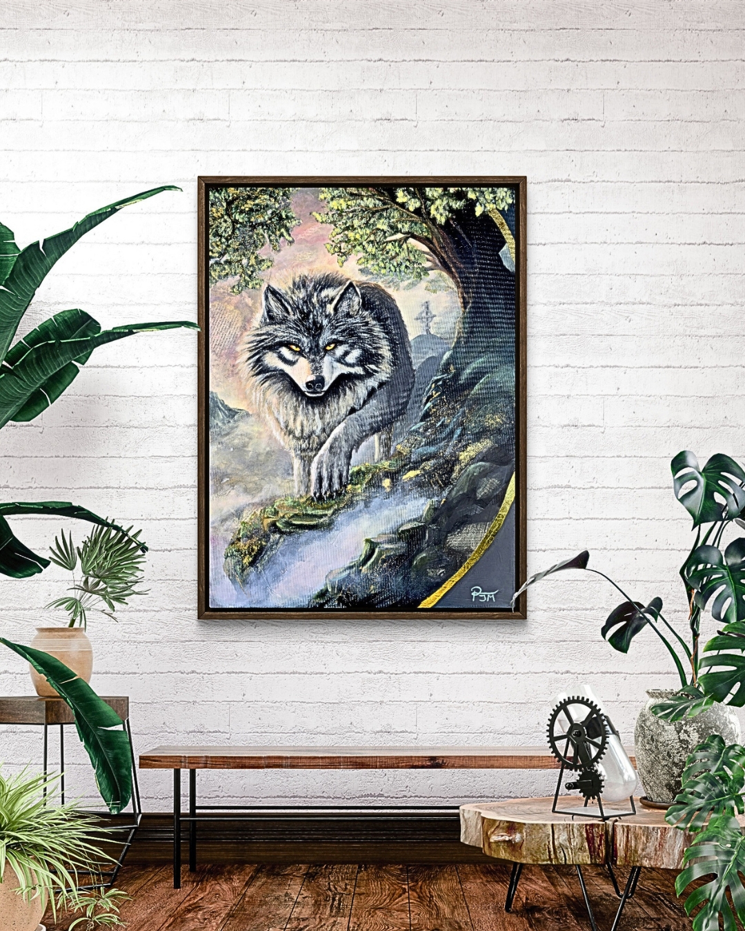 The Silver Guardian | Dark brown wood frame
