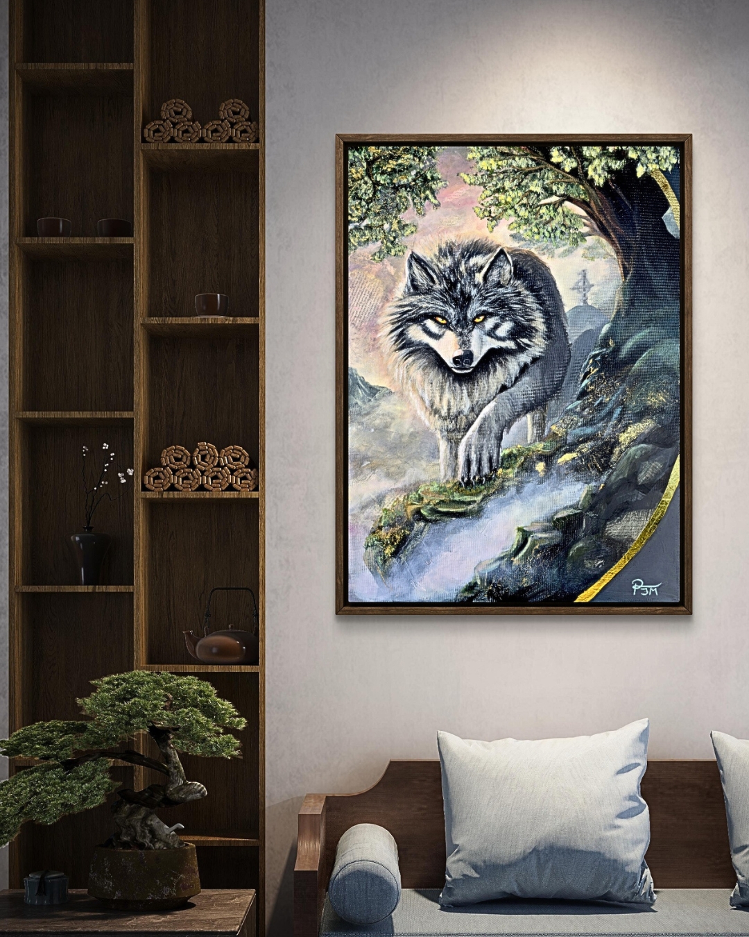 The Silver Guardian | Dark brown wood frame