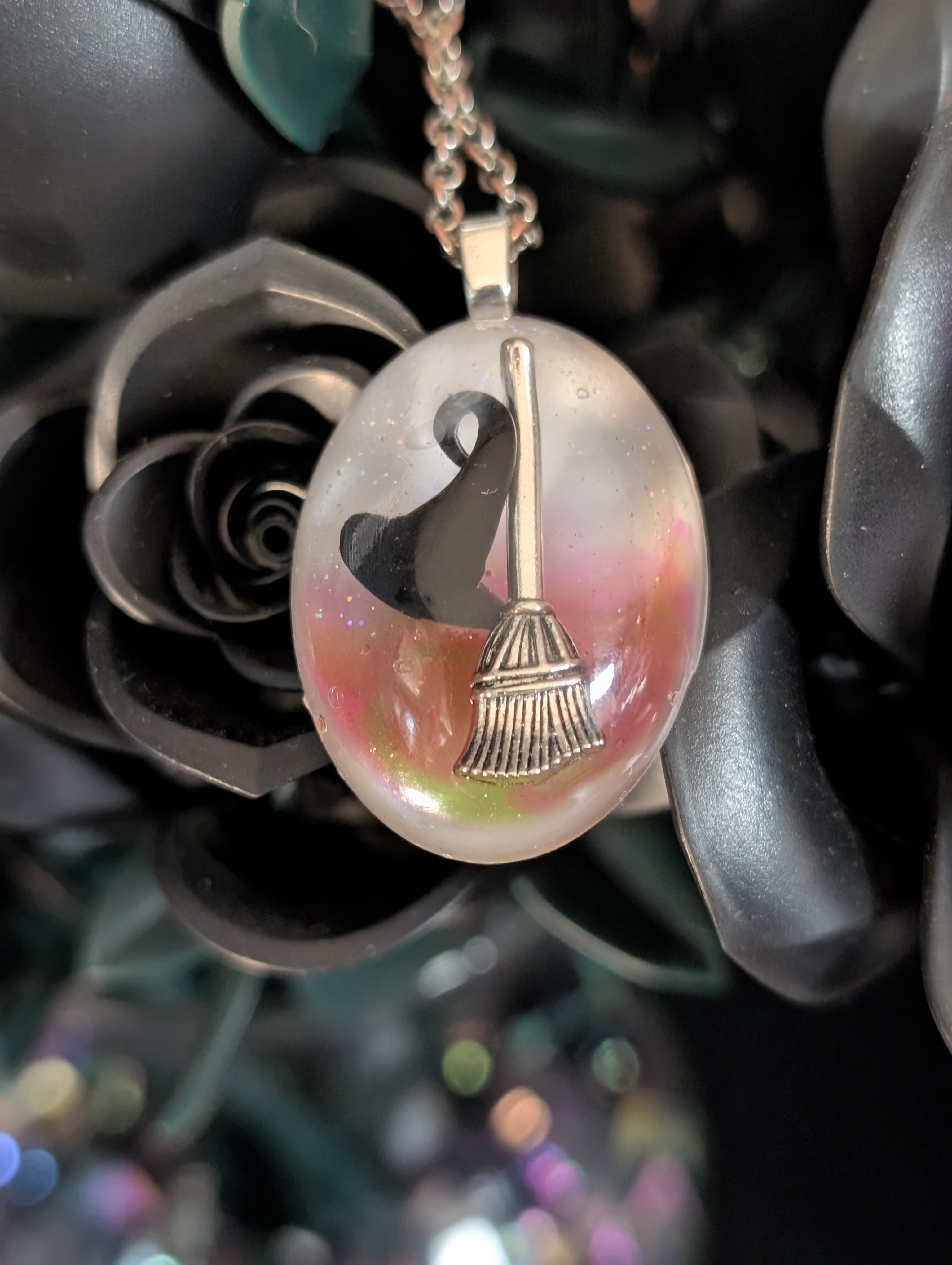 "I'm Melting" Witch Hat and Broomstick Resin Pendants