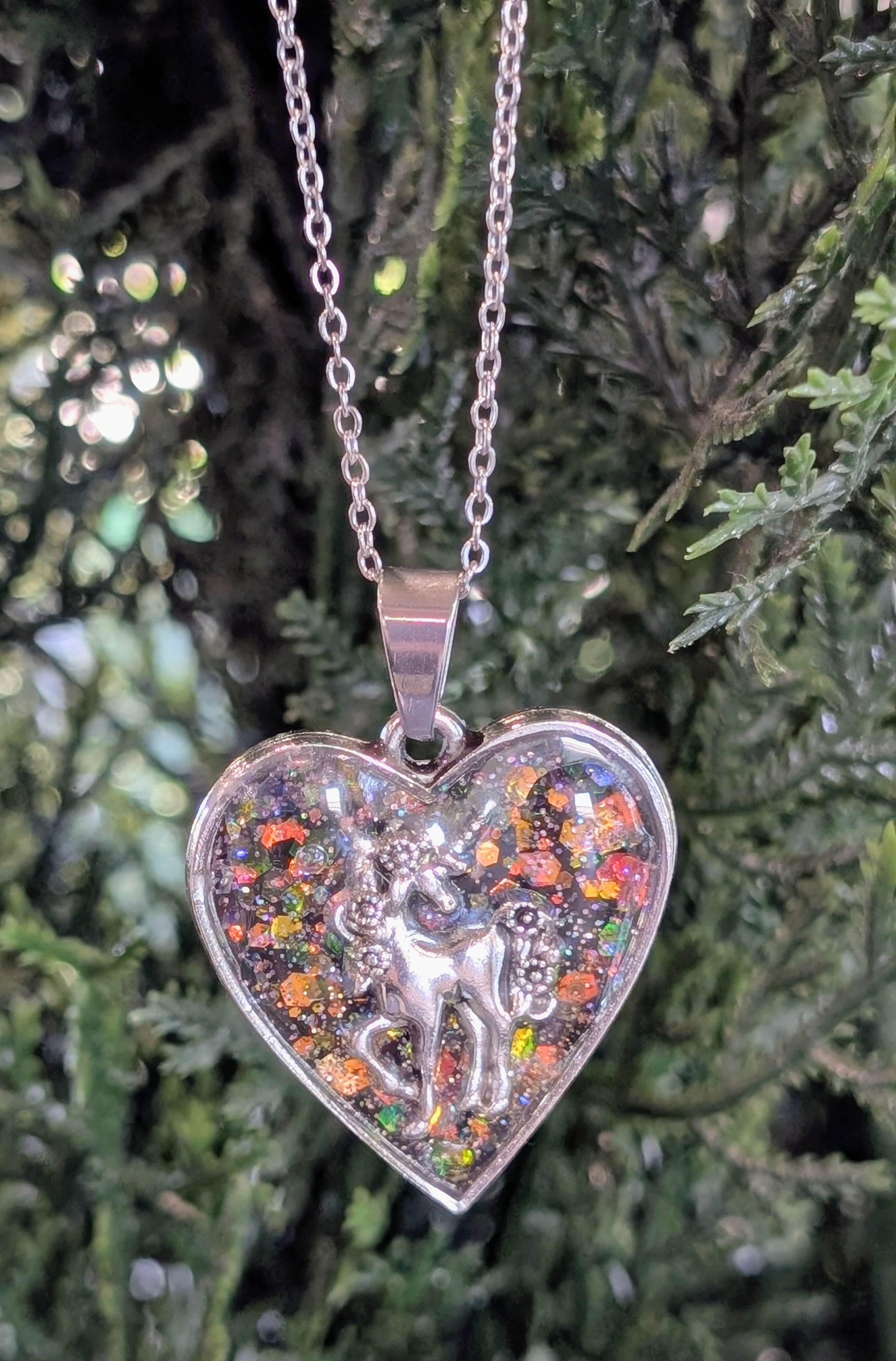 Color Shifting Resin Unicorn Heart Necklace