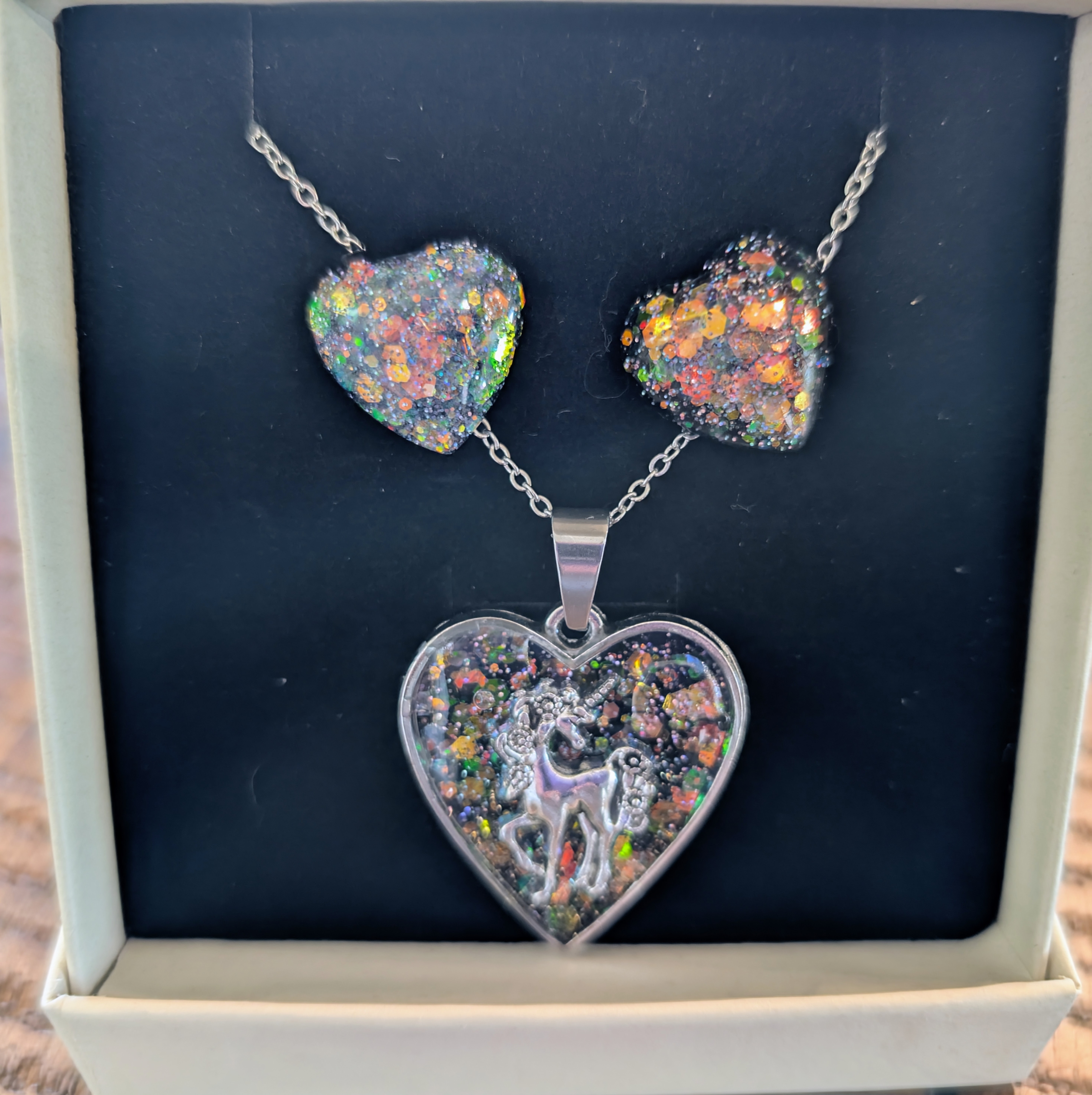 Color Shifting Resin Unicorn Heart Necklace