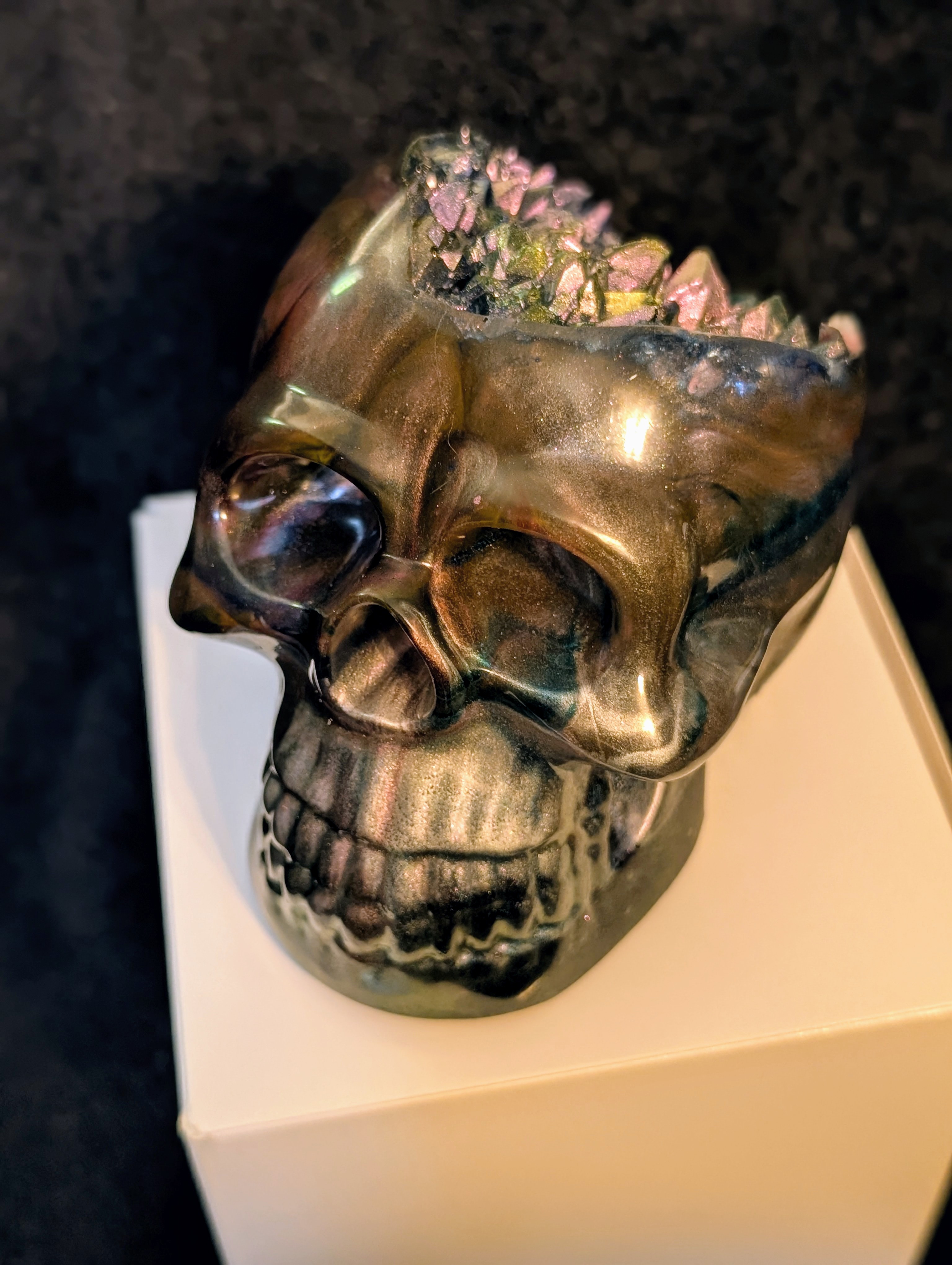 Crystal Geode Skull Sculpture