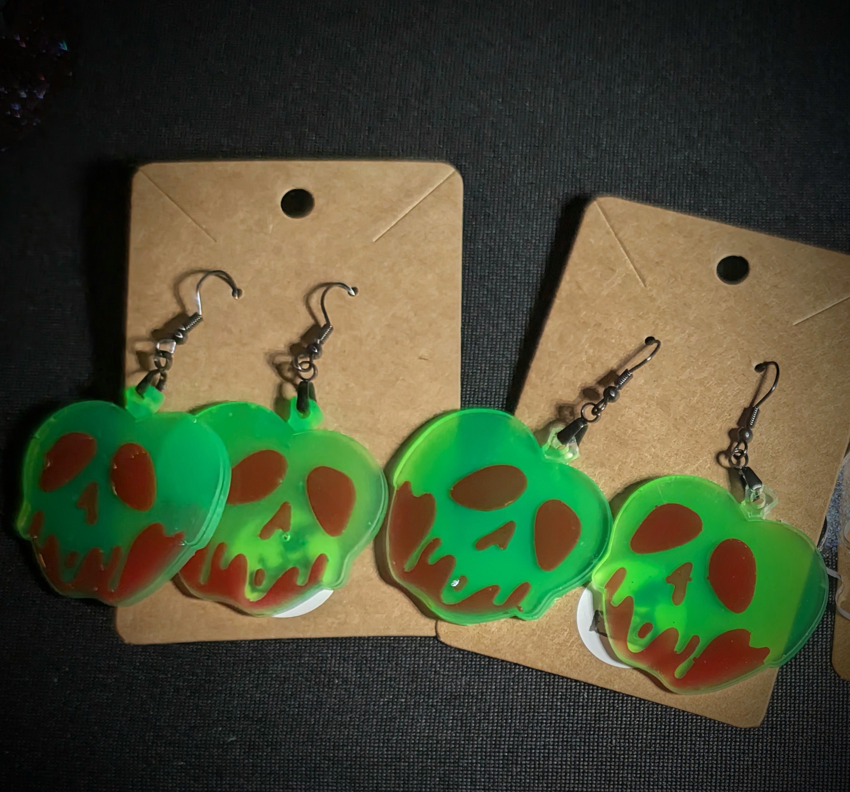 Green Poison Apple Skull Earrings