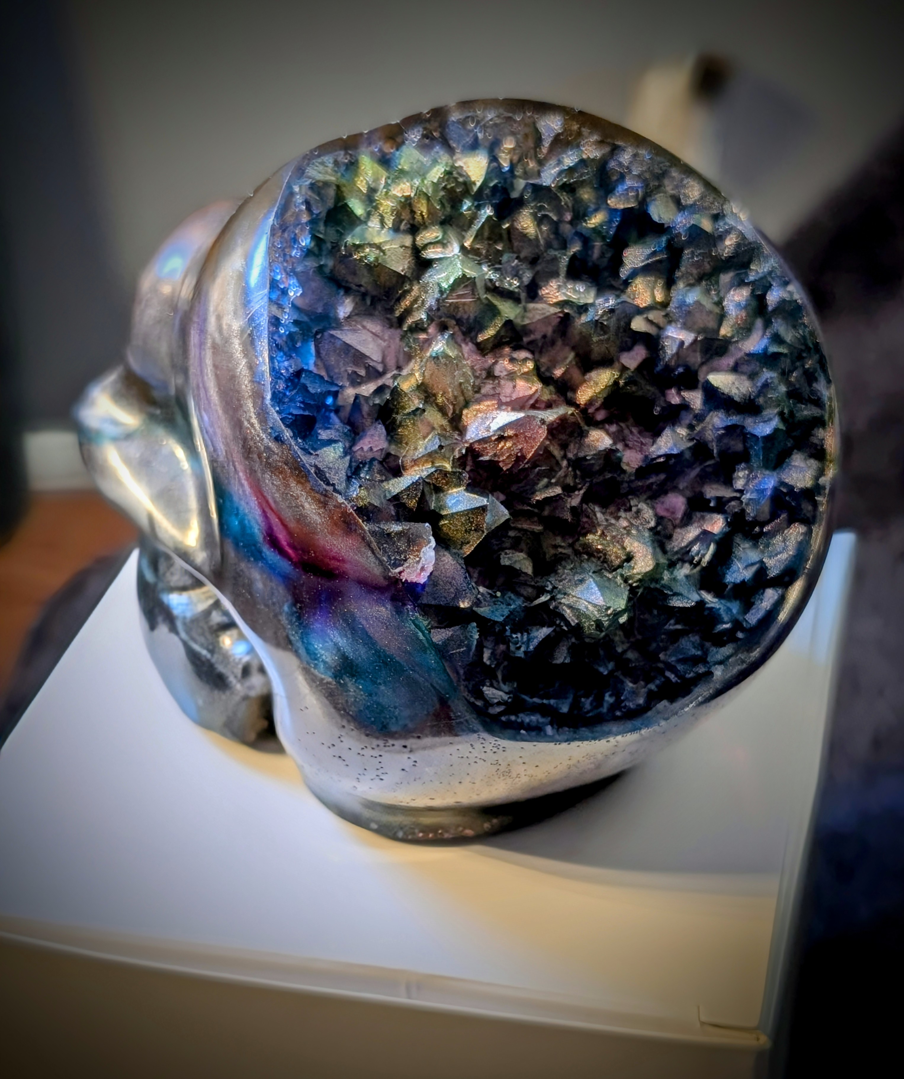 Crystal Geode Skull Sculpture