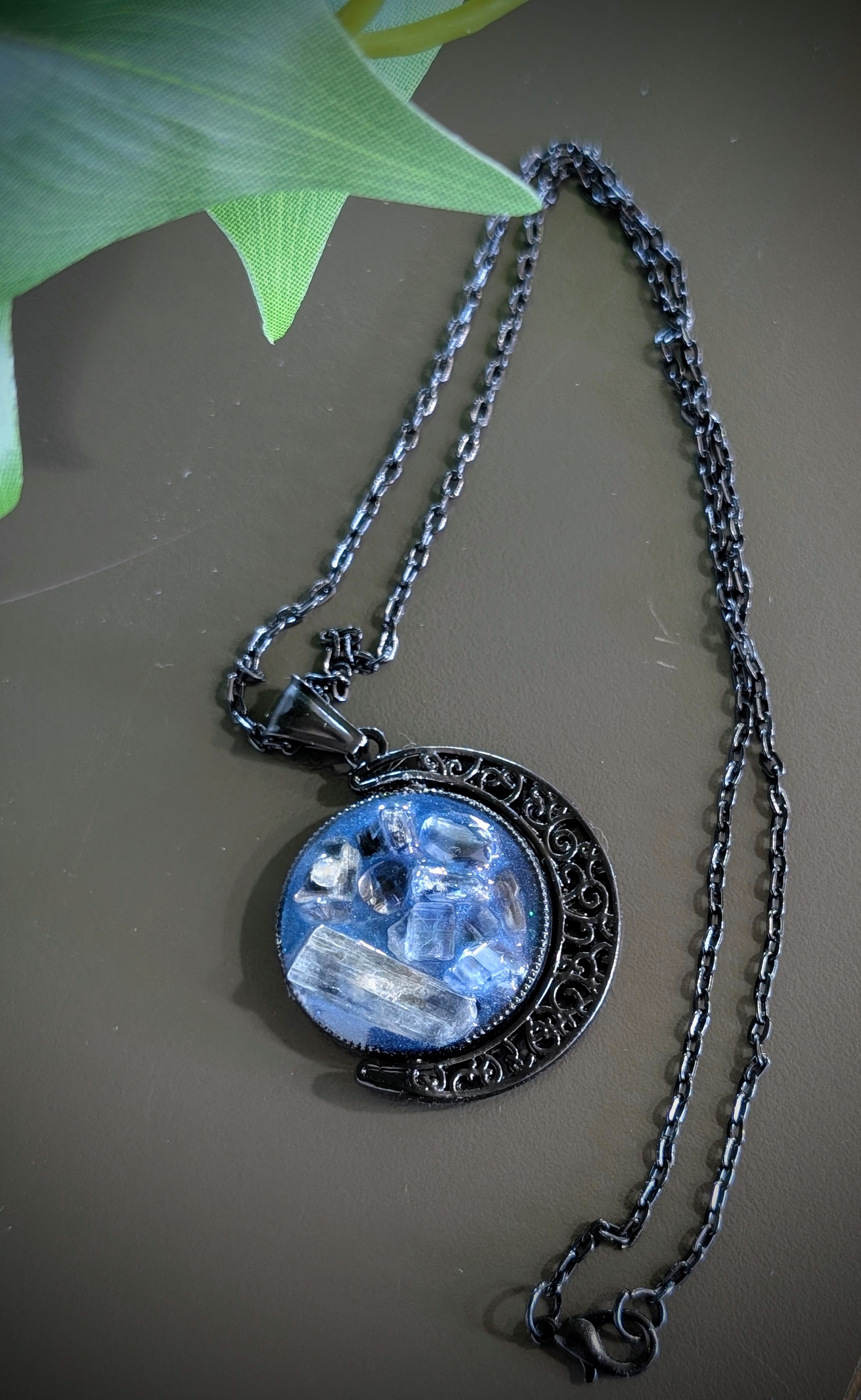 Witch Mirror Necklace with genuine Kyanite