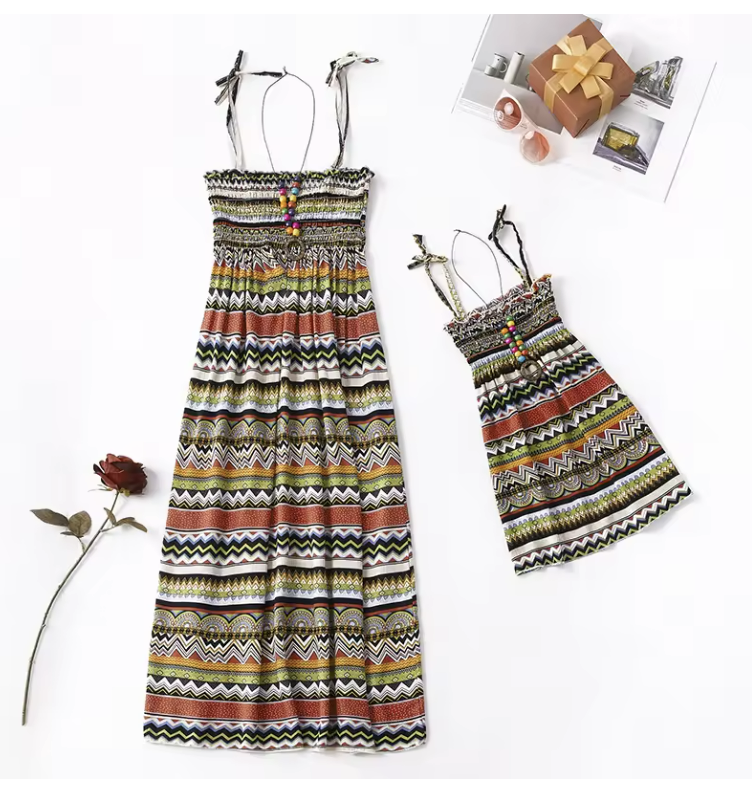 Matching Mother and Daughter Boho Maxi Dresses