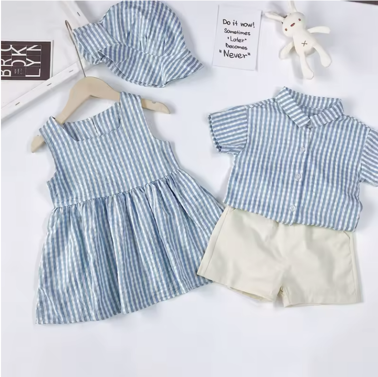 Blue and White Striped Kids Clothing Set