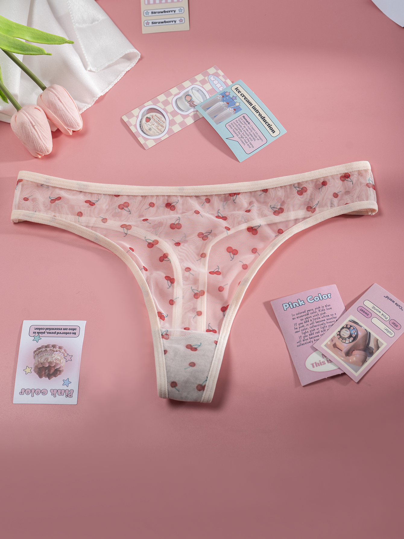 Sheer cherry print thong 803-A
