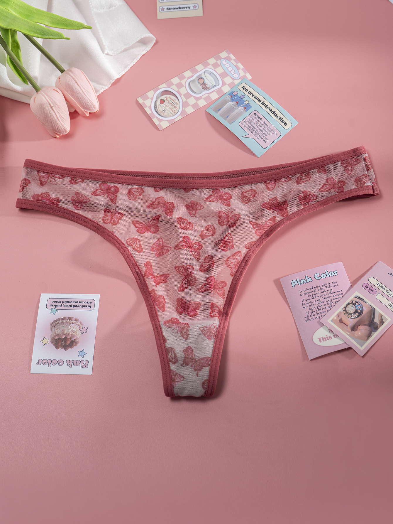 Butterfly Print Sheer Thong 803-B