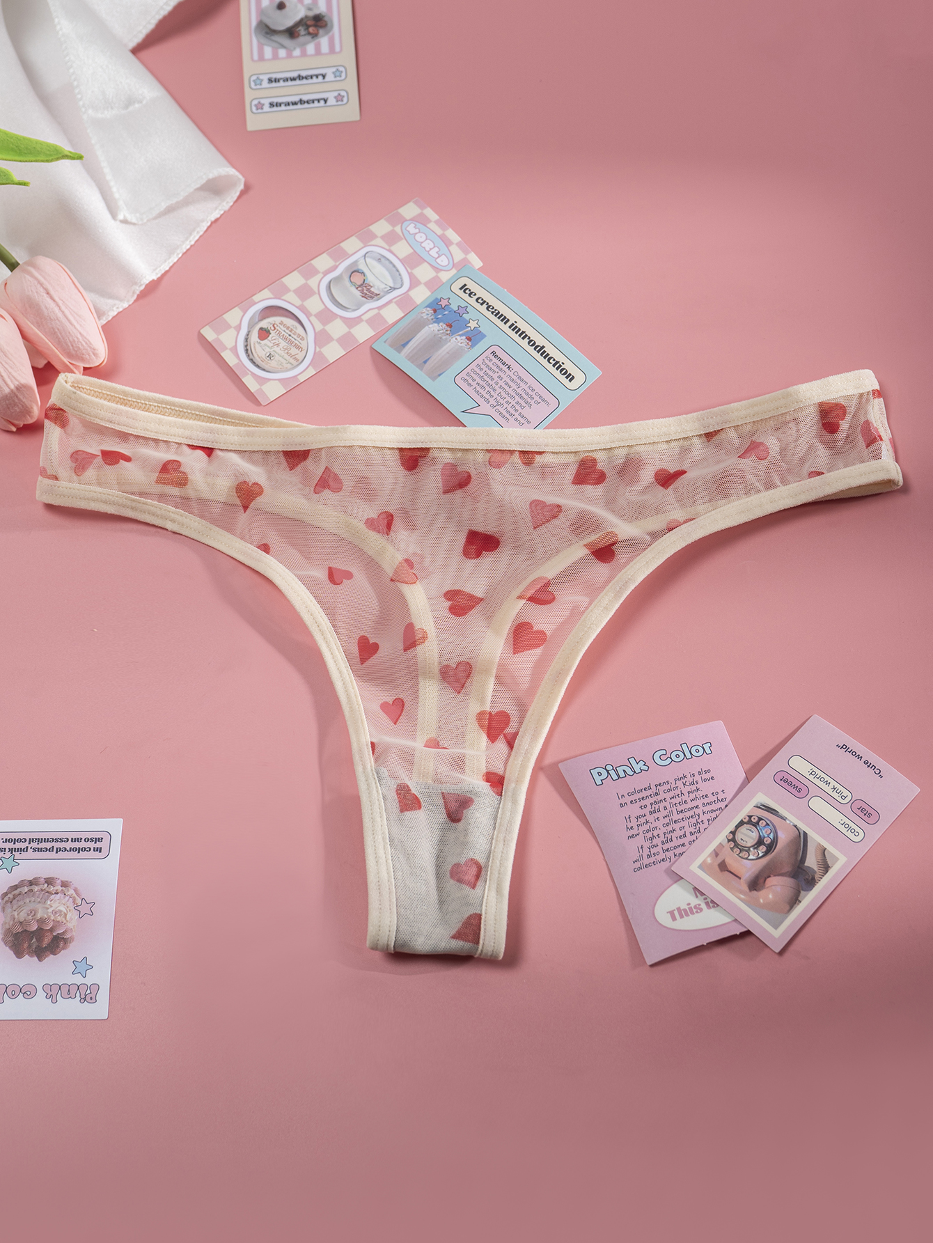 Heart Patterned Lace Thong 803-C