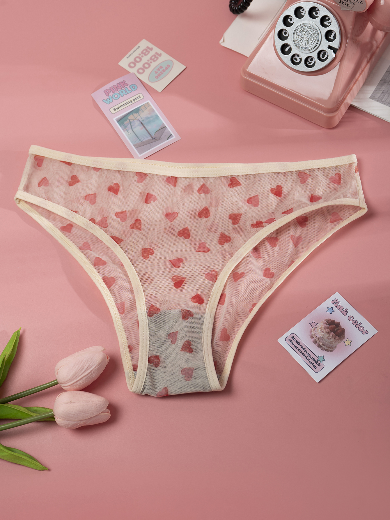 Sheer Heart Print Lingerie 804-A
