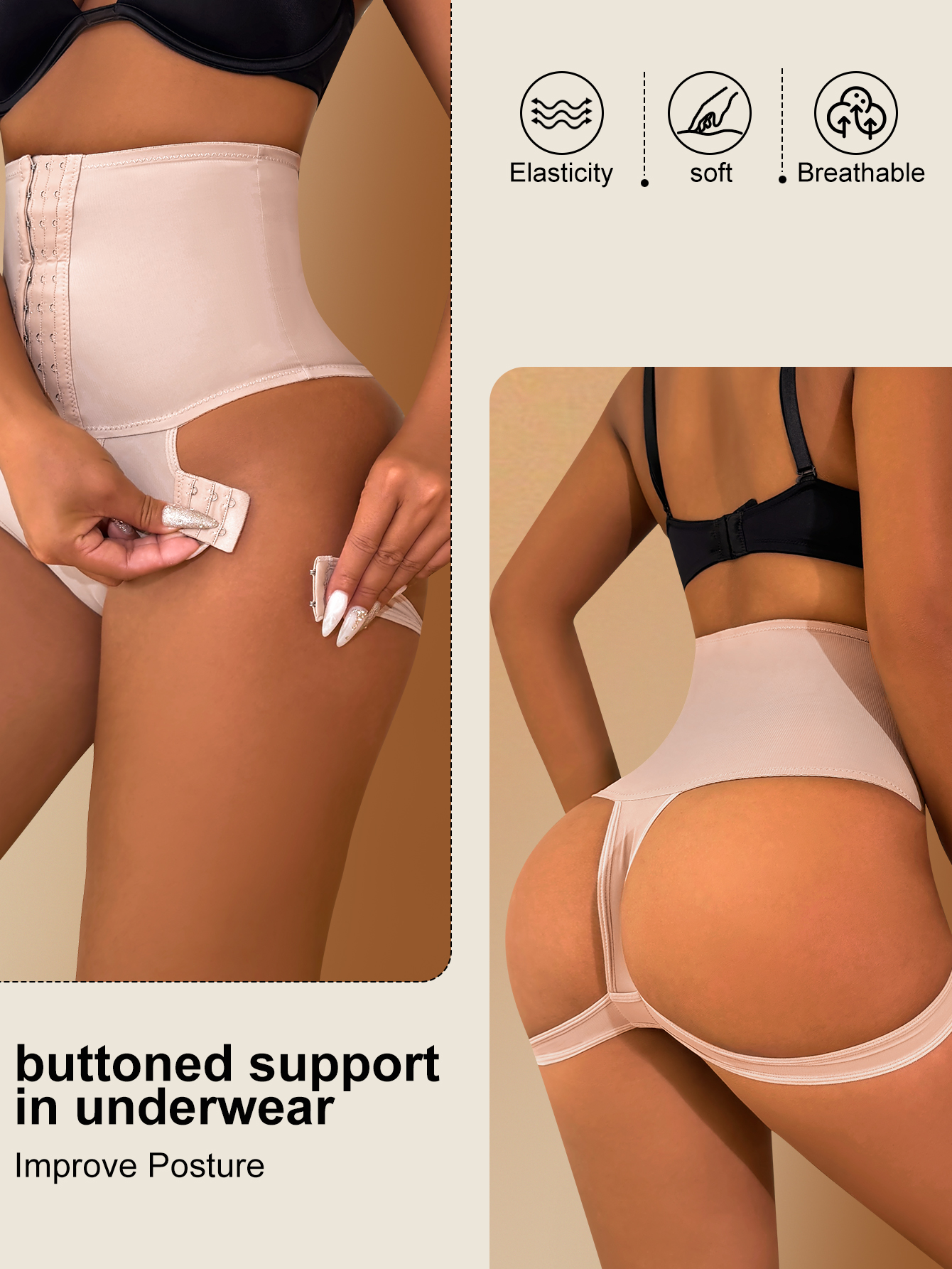 Hight-Waist Buckle Thong 8858