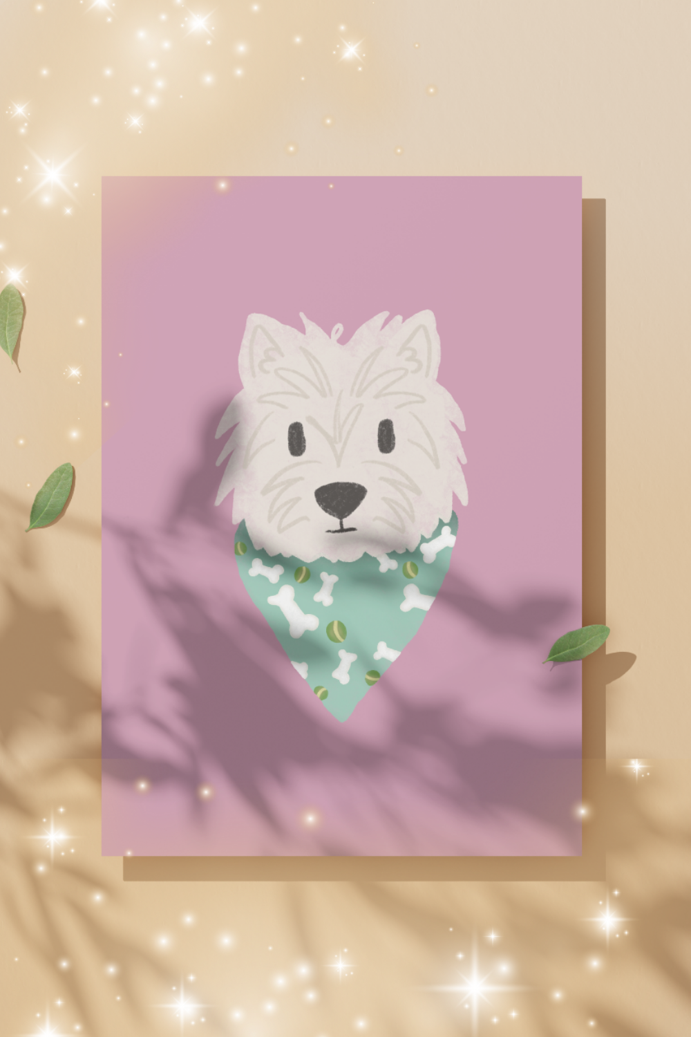 Westie with Tennis Ball Bandana Illustrated Print 6x4"