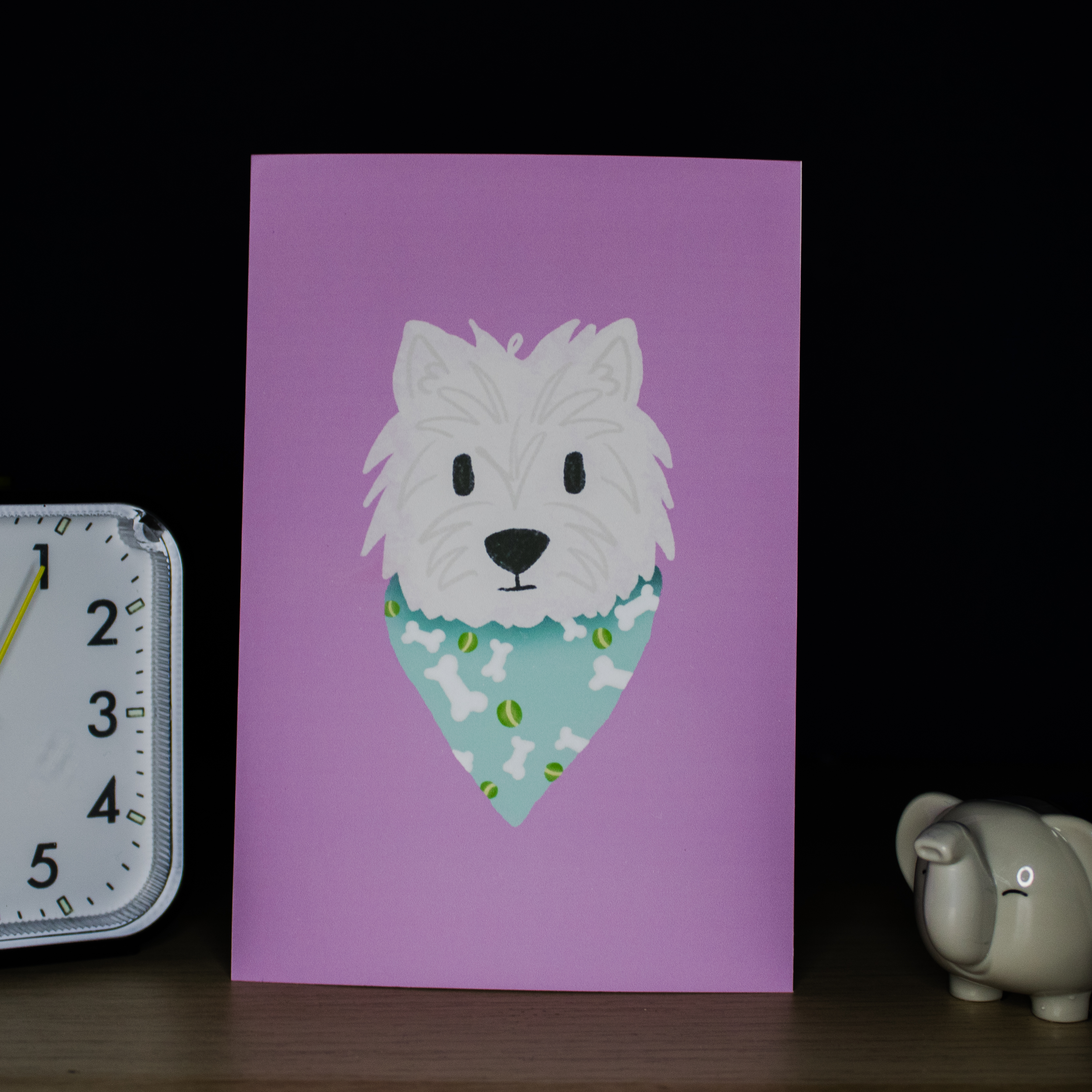 Westie with Tennis Ball Bandana Illustrated Print 6x4"