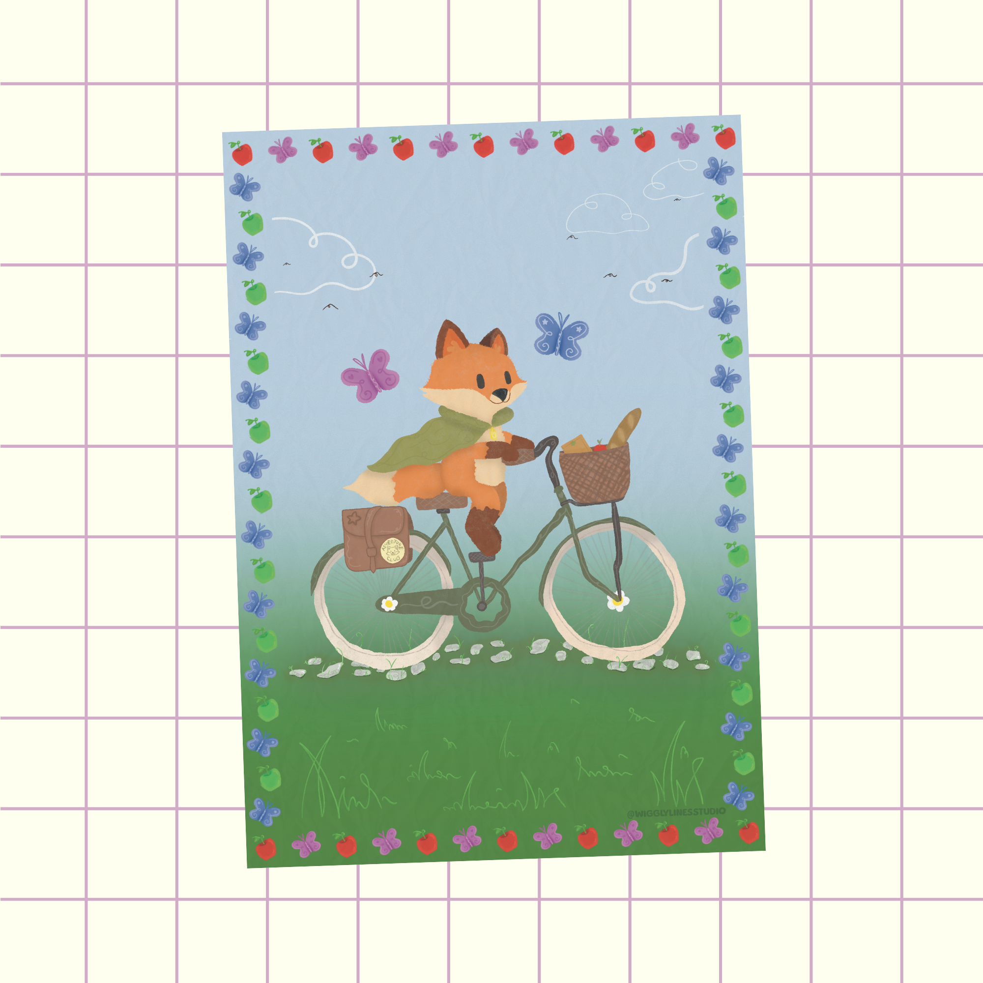 Fox Cycling Art Illustration Print