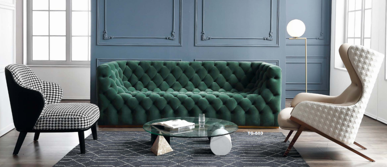 Dipped green sofa