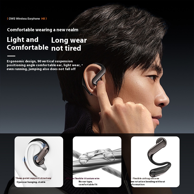 H8 Illuminated LED star screen display open ear wireless headset Bluetooth TWS earphones
