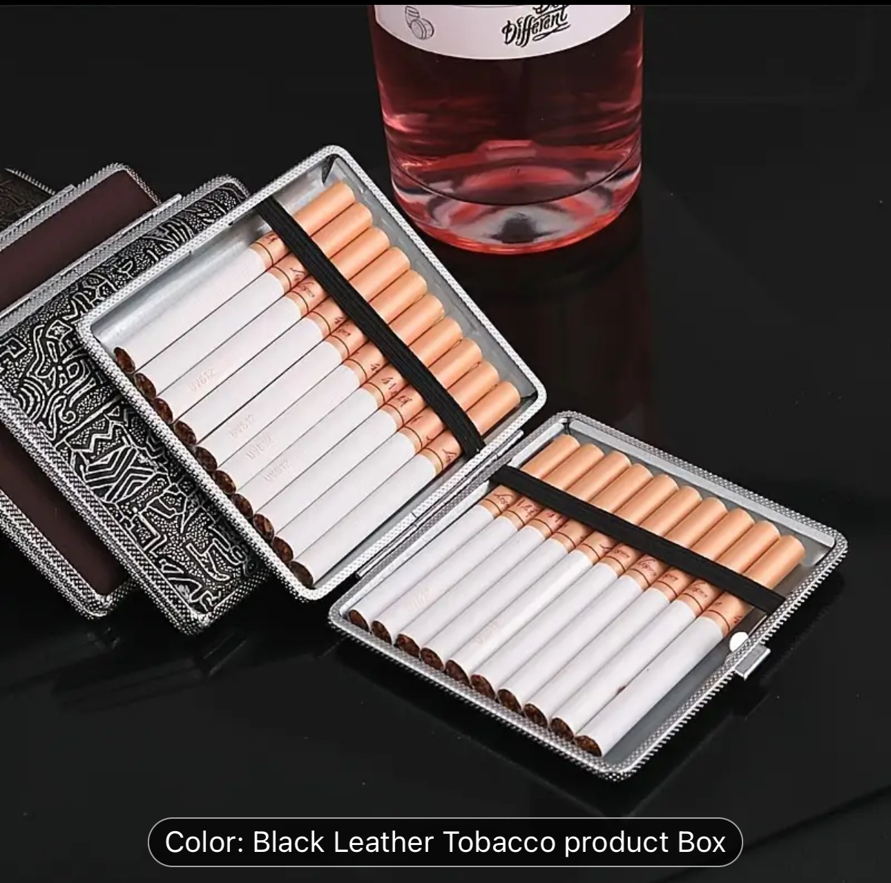Black Faux Leather Cigarette Case