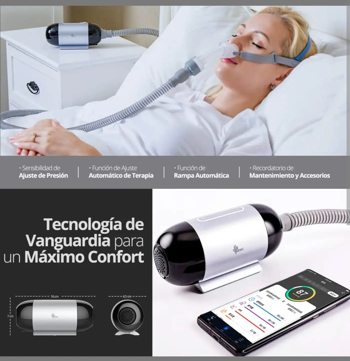 OFERTA AUTOCPAP BMC G2s m1 Mini con almohadillas nasales con humidificador p2H 