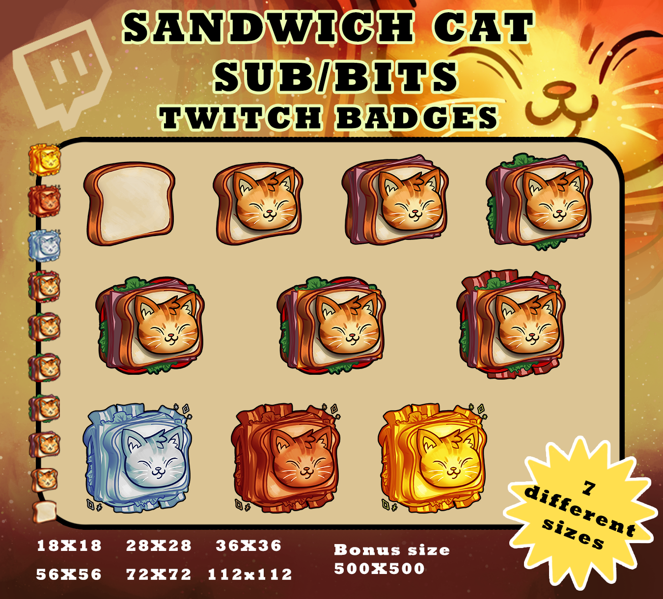 Sandwich Cat Sub/Bits Twitch Badges