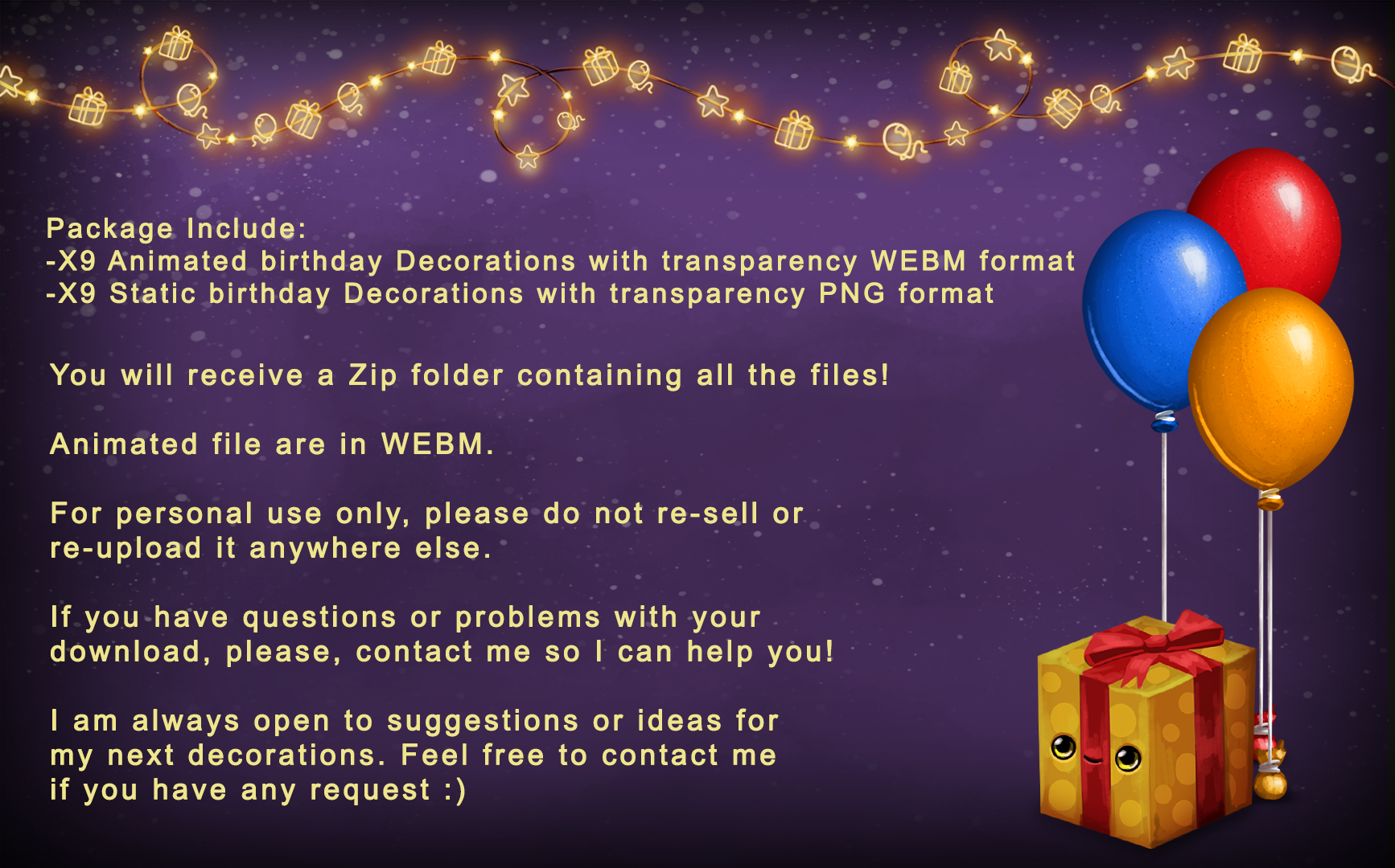 Animated Cute Birthday Decorations for streamer