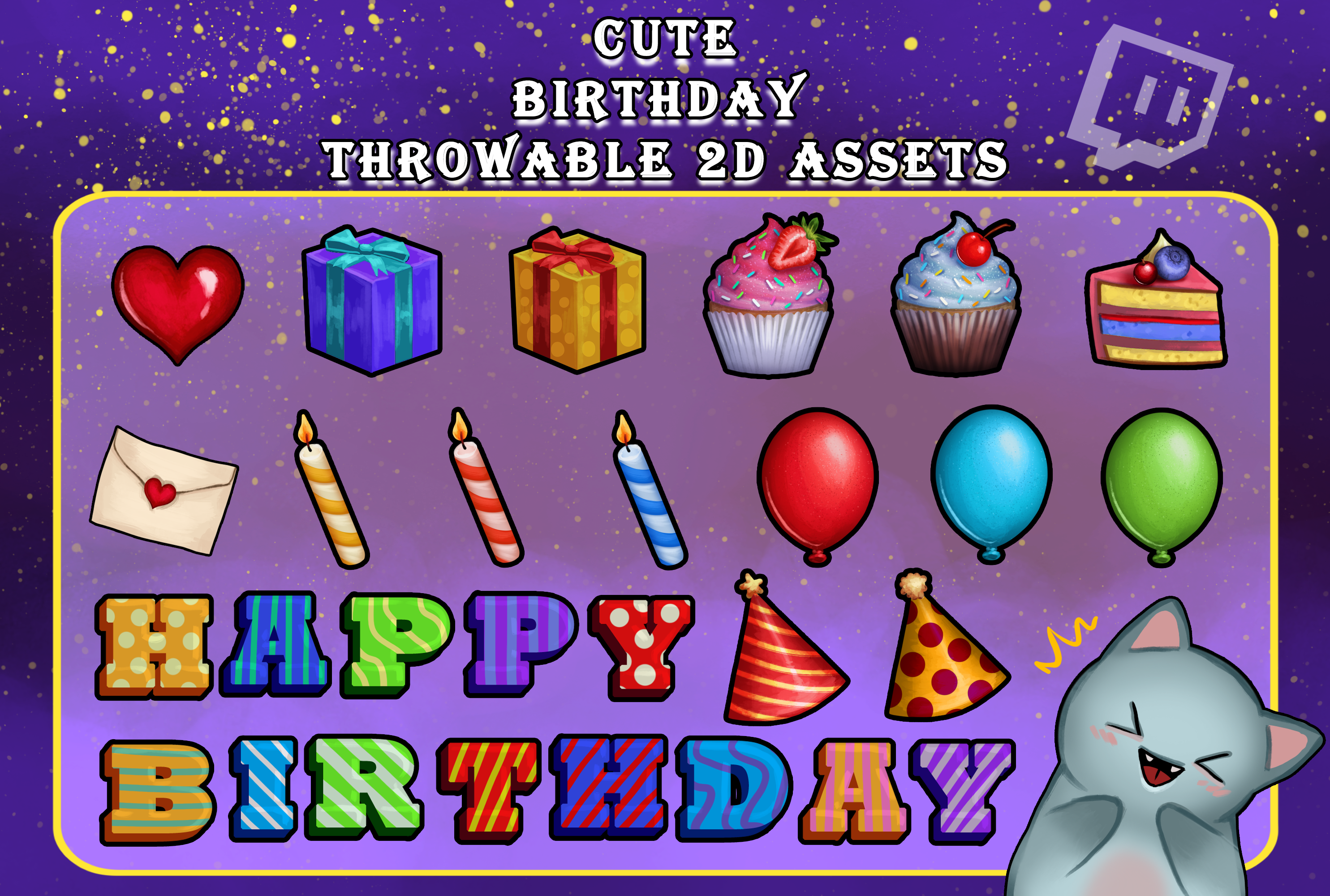 Cute Throwable 2D Assets Pack Birthday Stream Bundle 