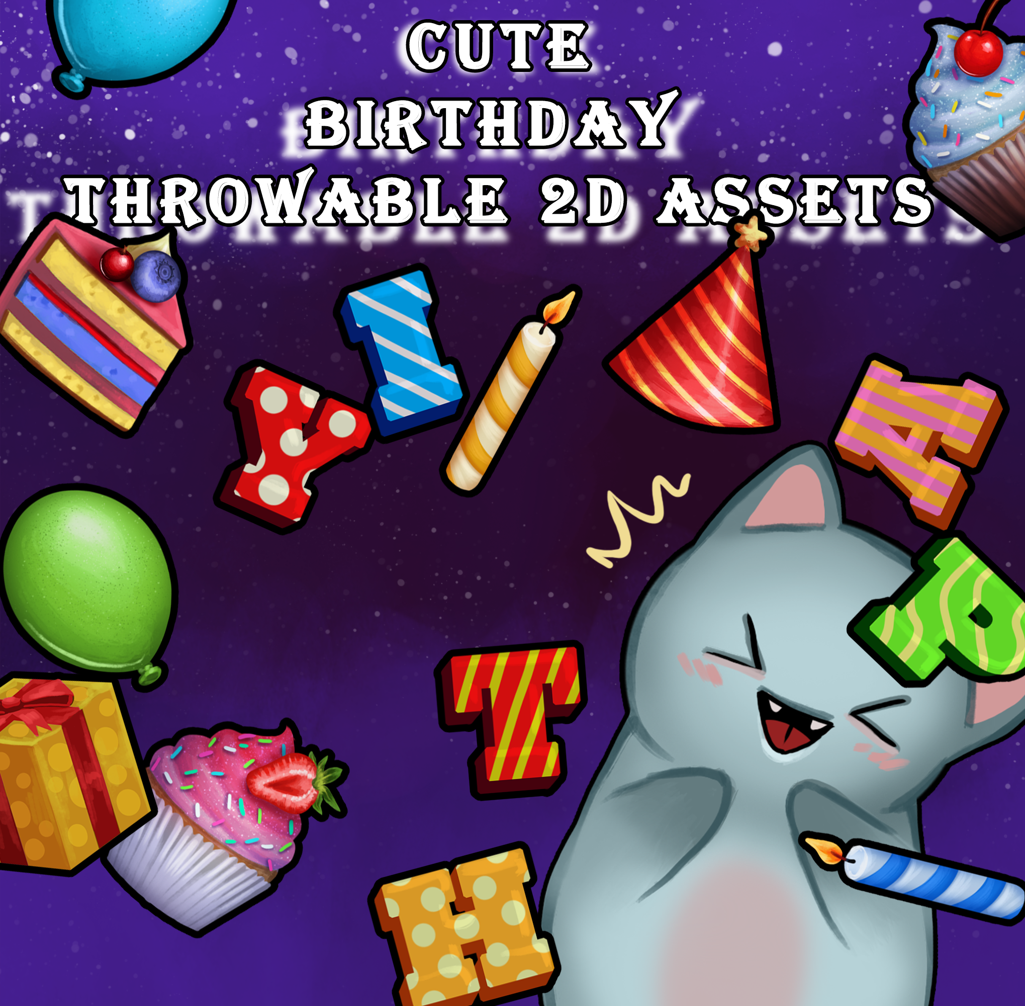 Cute Throwable 2D Assets Pack Birthday Stream Bundle 