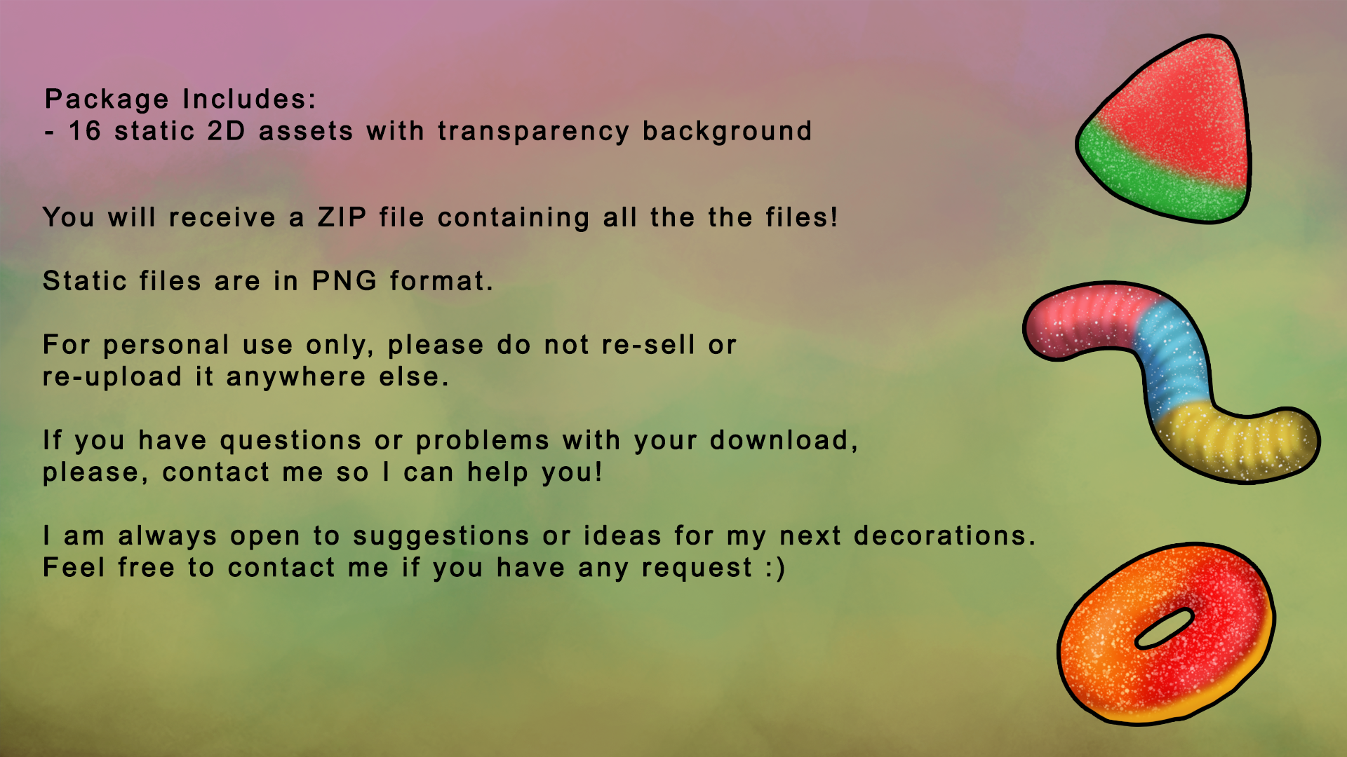 Cute Gummy Candy Throwable 2D Assets