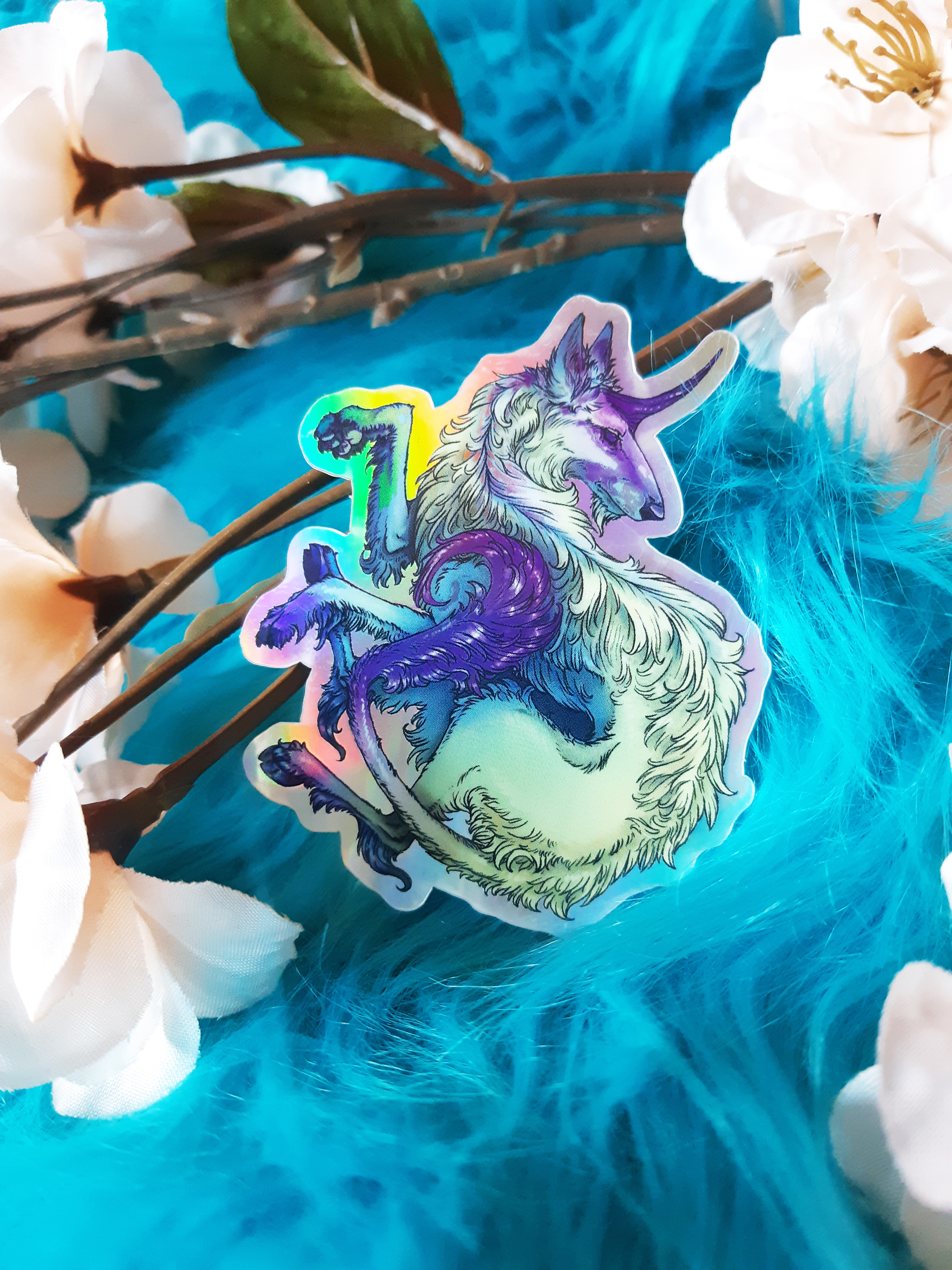 Holographic Borzoi Unicorn Sticker