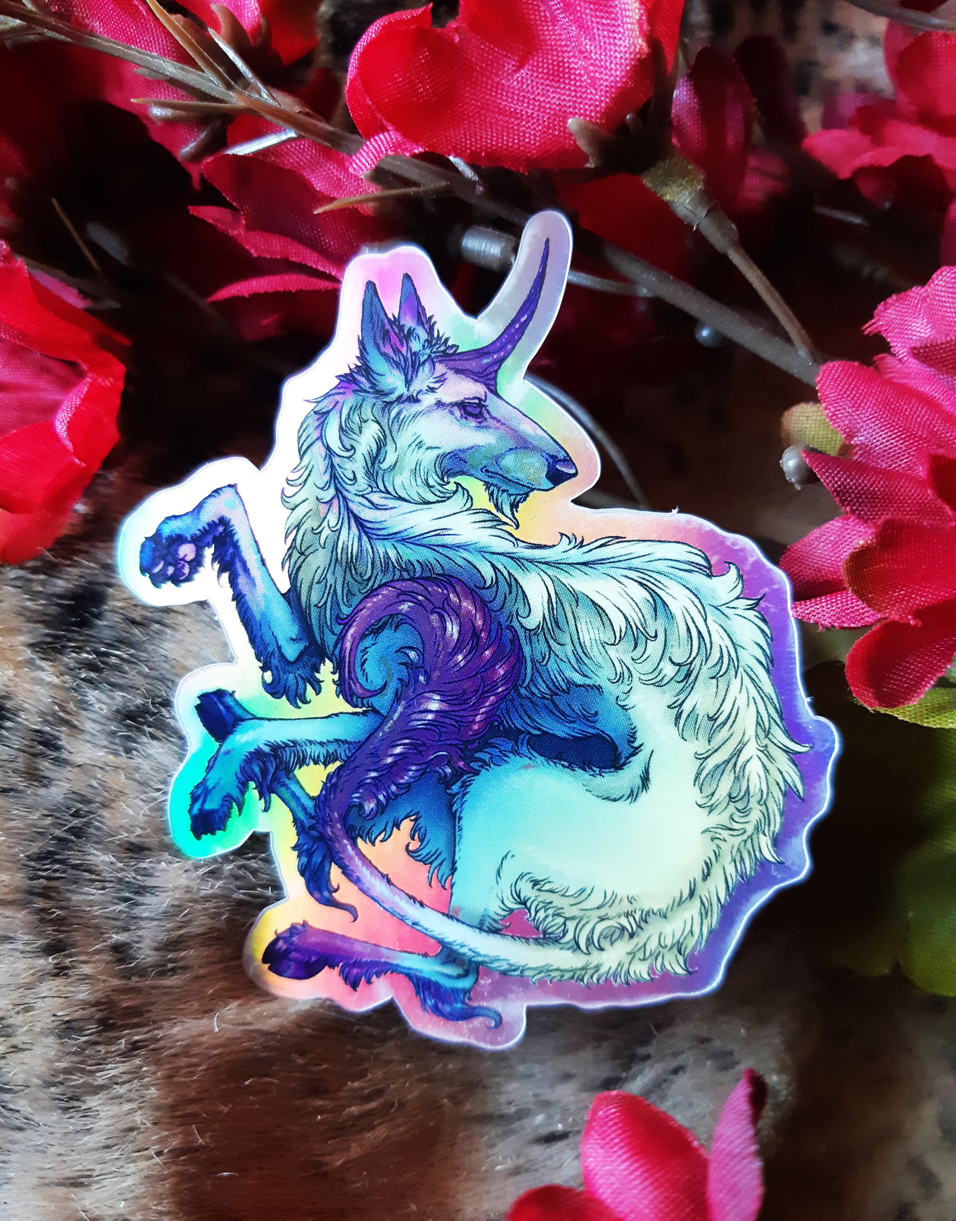 Holographic Borzoi Unicorn Sticker
