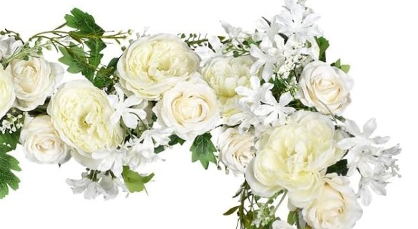 Ivory back drop with twinkle lights & Peony flowers