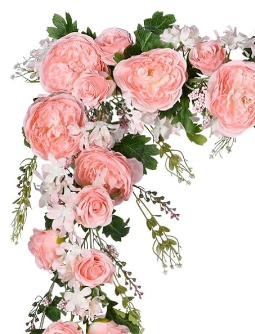 White & Pink Flowers With Mini Bows & Balloons Photo Backdrop