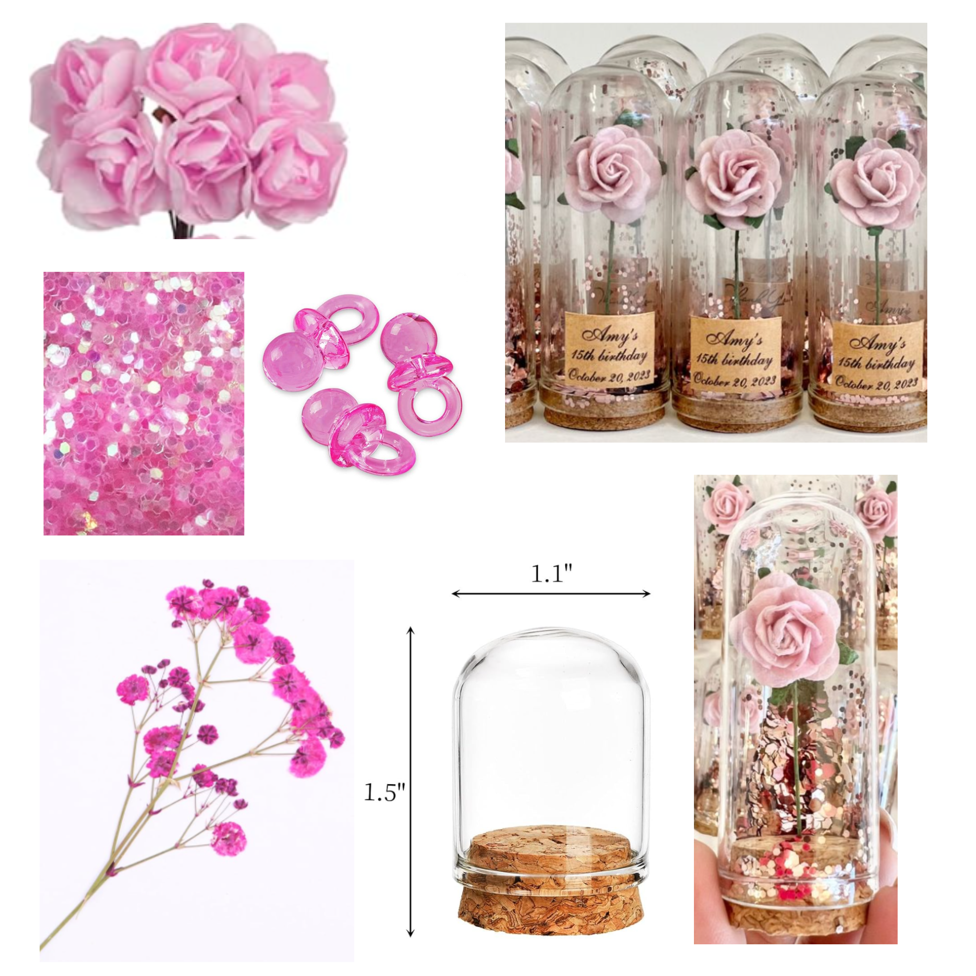 Girl Baby Shower Pink Flower Dome Favor