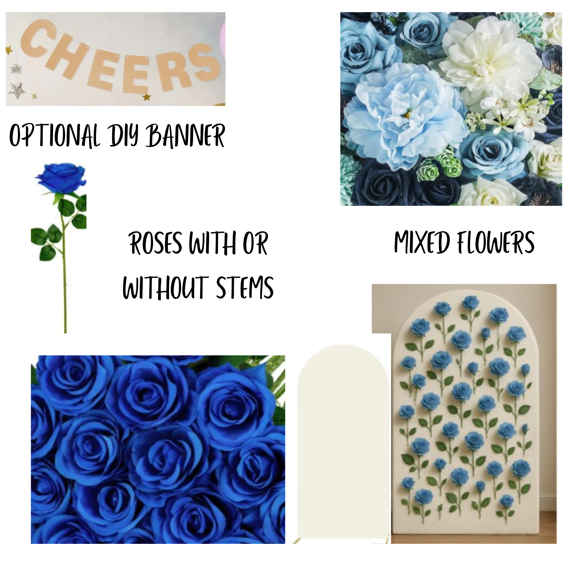 BLUE Loose Flower Photo Arch with Ring light stand