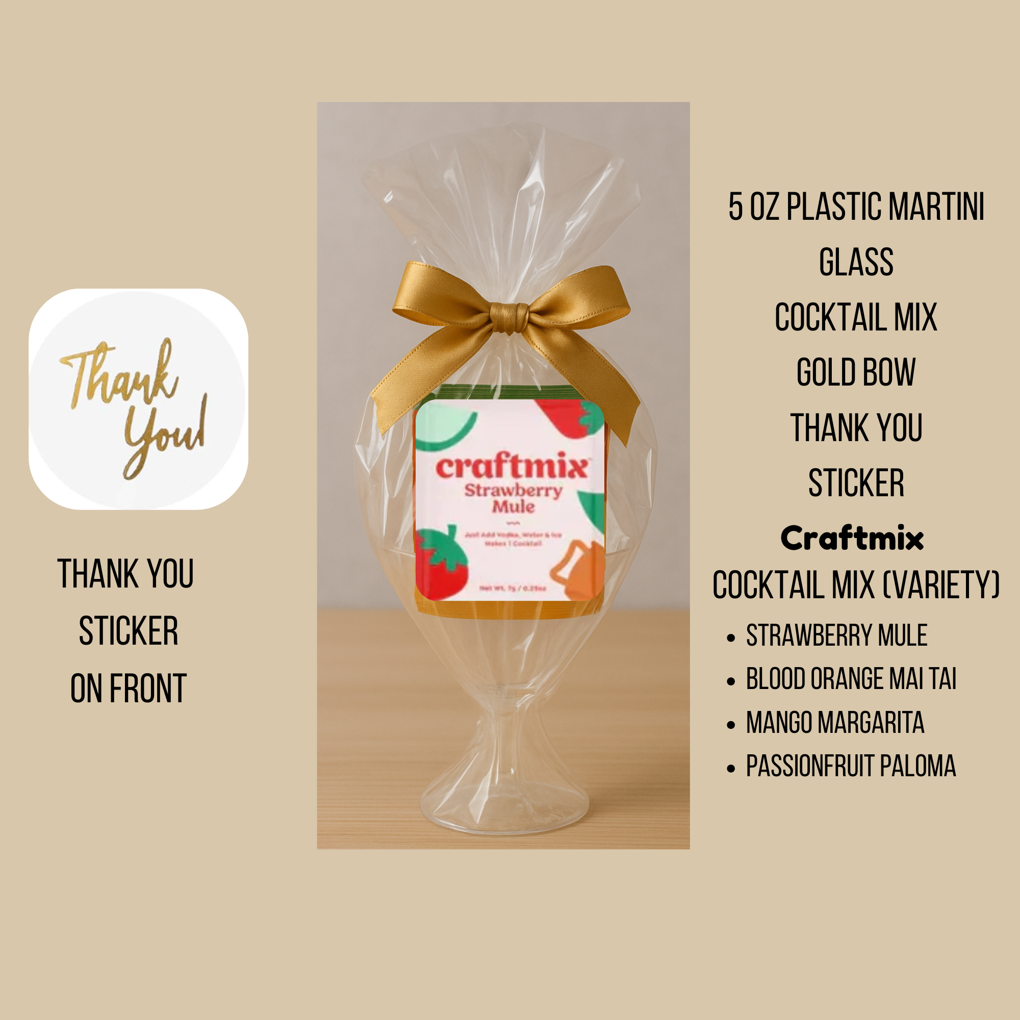 Mini Martini Favor - Gold