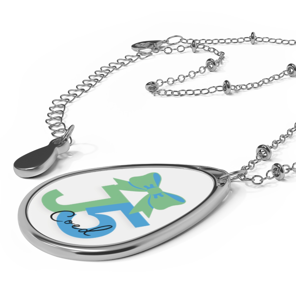 J5 Coed | Junior Level 5 Coed | Cheer Age and Level Oval Necklace | Perfect Gift for Cheer Teams, Summit Gift Bags, Summit Goodies, Competition Gifts, or Just Because