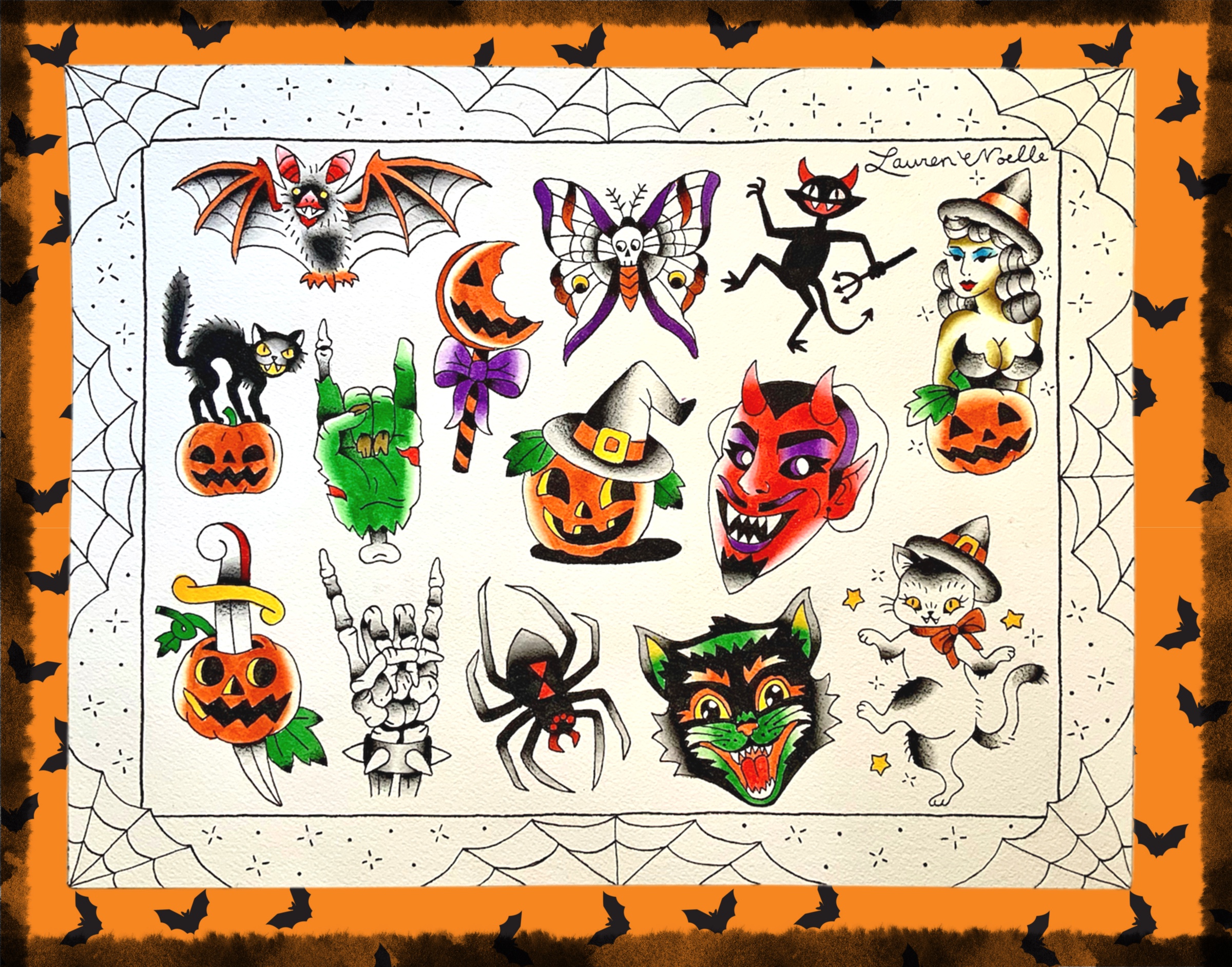Halloween Tattoo Flash Prints