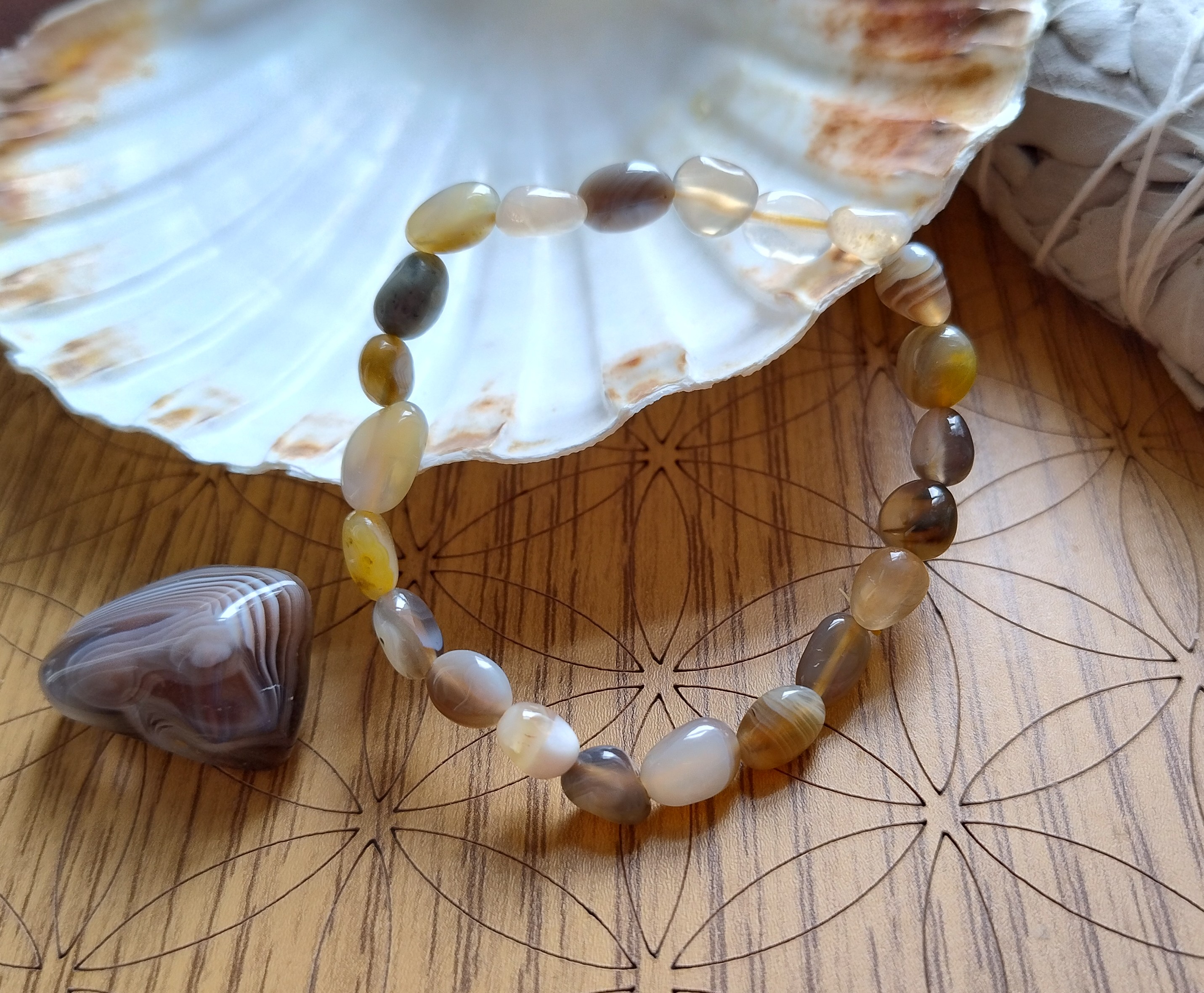 Bracelet pierres roulées Agate de Botswana