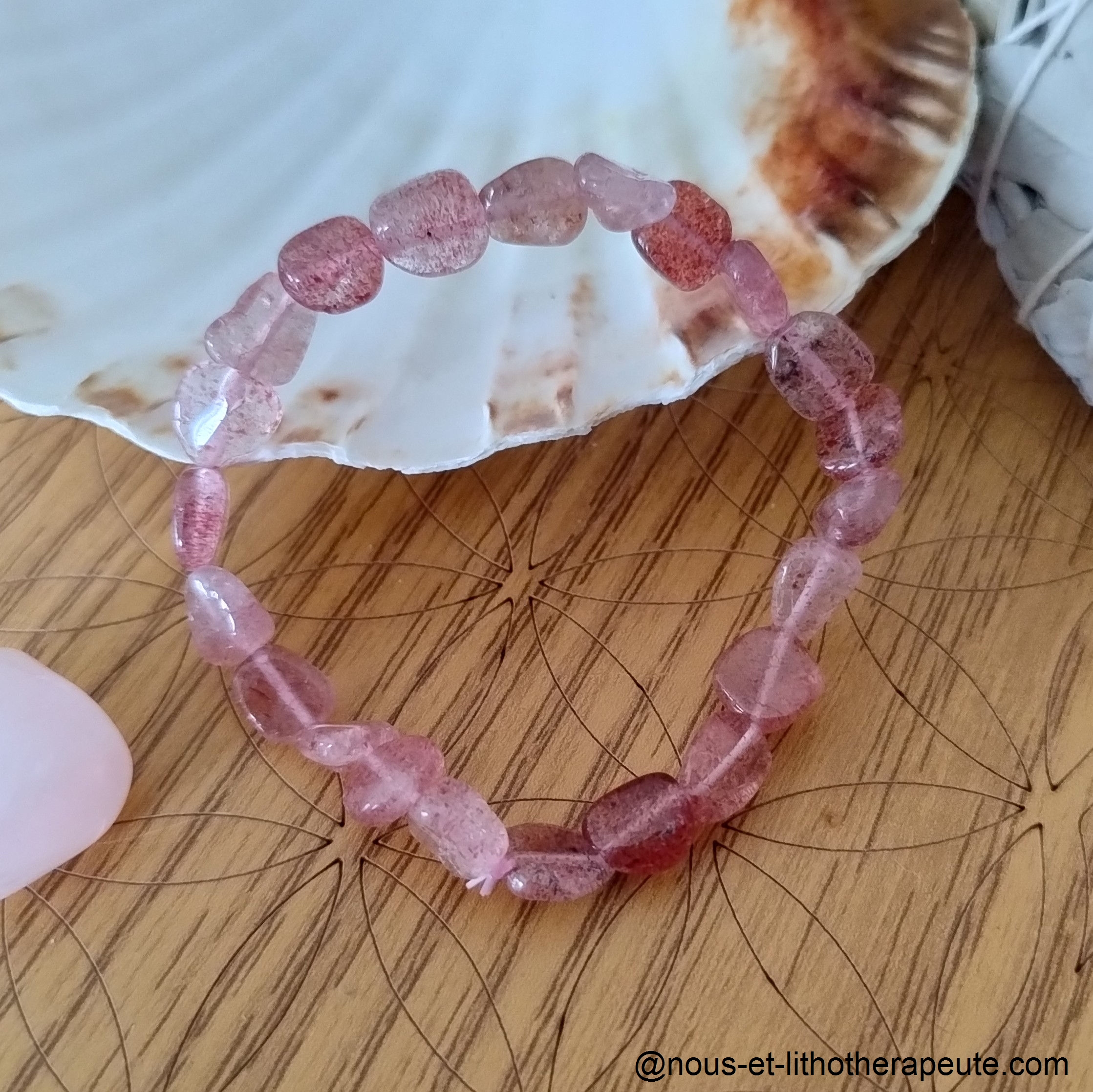 Bracelet pierres roulées Quartz fraise