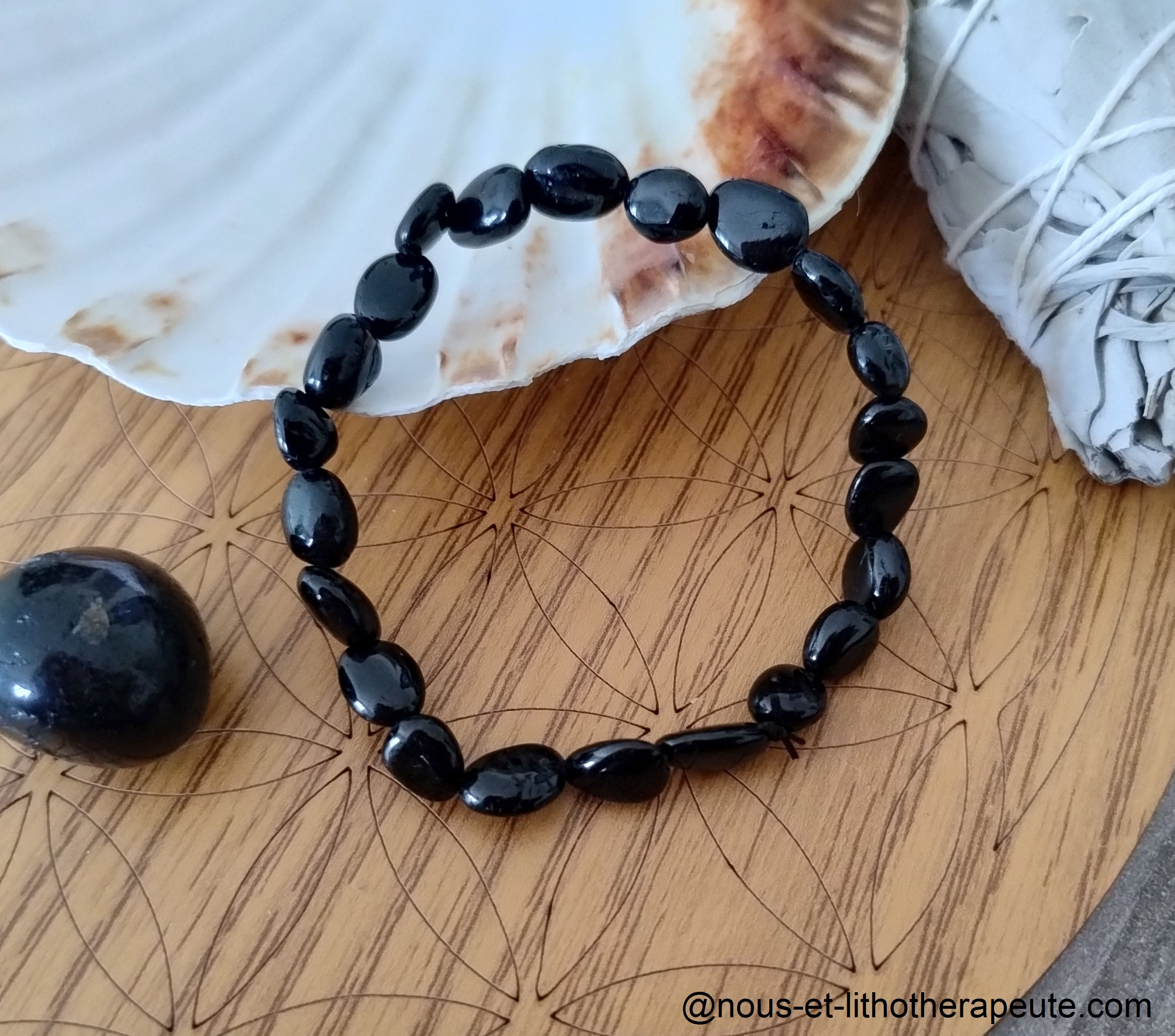 Bracelet pierres roulées Tourmaline noire