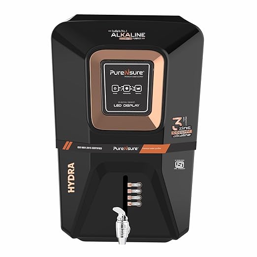 Pure N Sure Hydra 15L RO Water Purifier | UV + UF + Copper + Zinc + Alkaline Technology | Wall-Mountable | Ideal for Home Use