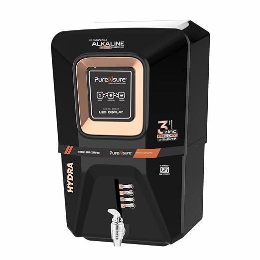 Pure N Sure Hydra 15L RO Water Purifier | UV + UF + Copper + Zinc + Alkaline Technology | Wall-Mountable | Ideal for Home Use