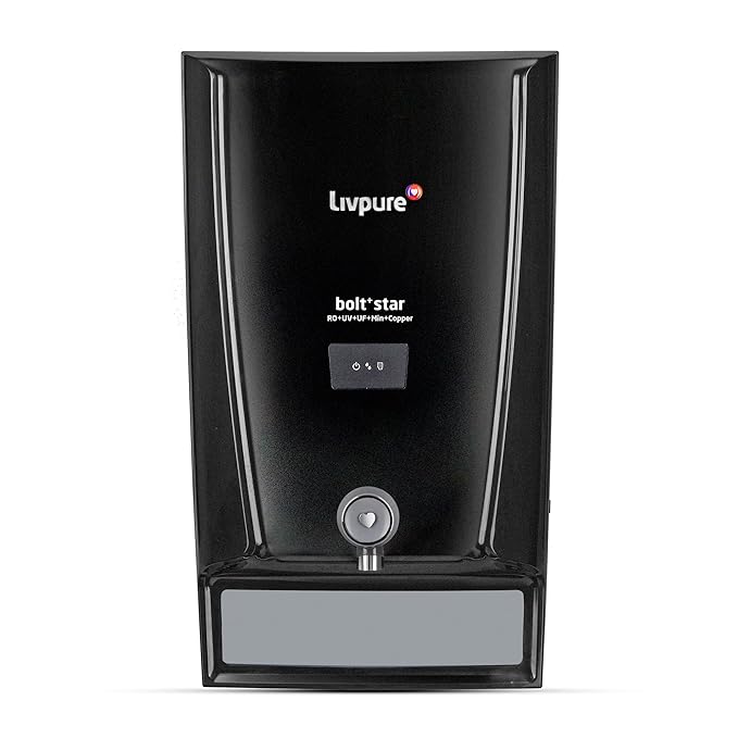 Livpure Bolt+ Star, 80% Water Savings, RO+In Tank UV+UF+Min+Copper+ 7 L Tank, Water Purifier for home, (Black) Suitable for Municipal, Tanker, Borewell water