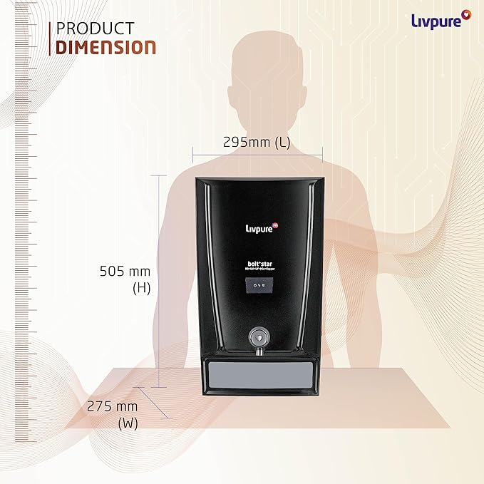 Livpure Bolt+ Star, 80% Water Savings, RO+In Tank UV+UF+Min+Copper+ 7 L Tank, Water Purifier for home, (Black) Suitable for Municipal, Tanker, Borewell water